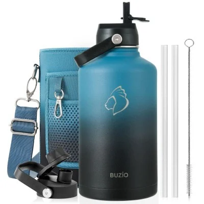 Buzio Duet Series Water Bottle with 2 Lids and Sleeve 1.9L - Indigo Crush